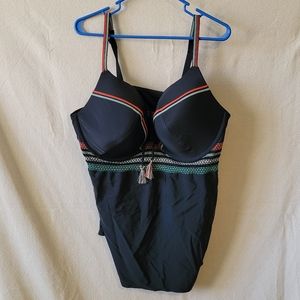 Cacique black swim set 44DDD 28 tankini and high rise bottom